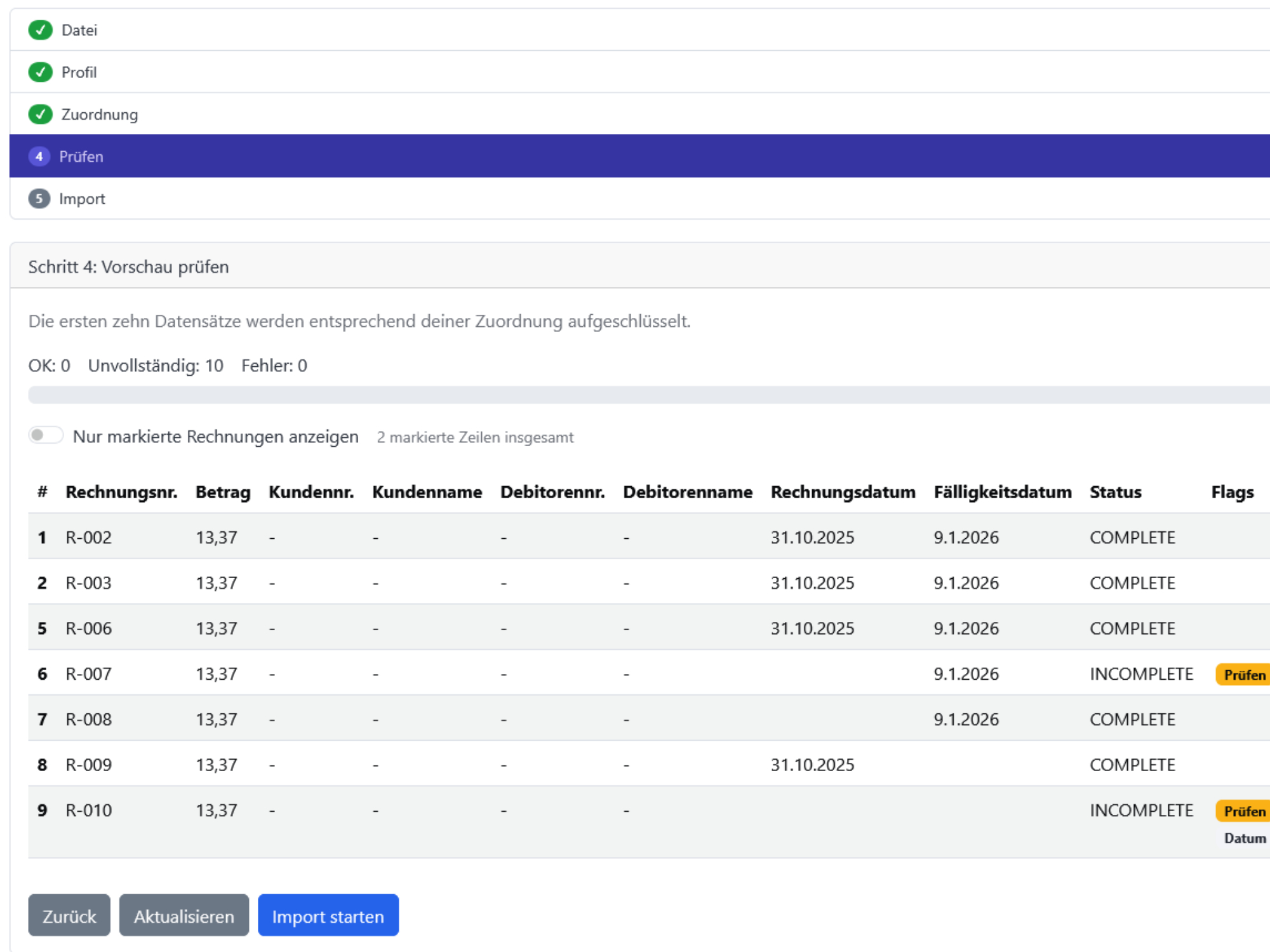 Invoice status overview dashboard