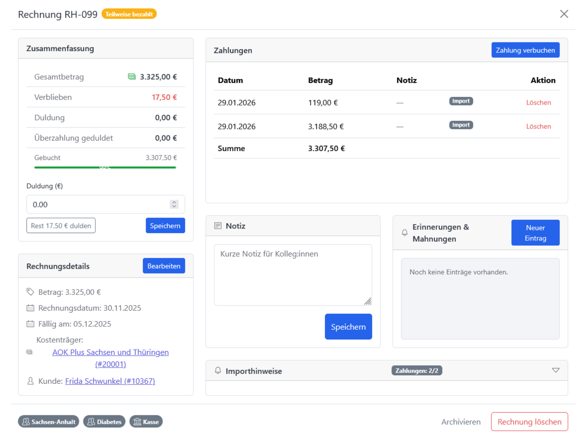 Invoice status overview dashboard
